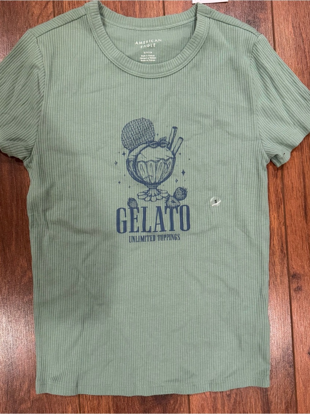 NWT American Eagle Women’s Sage Green Gelato Ribbed Tee, Size Small